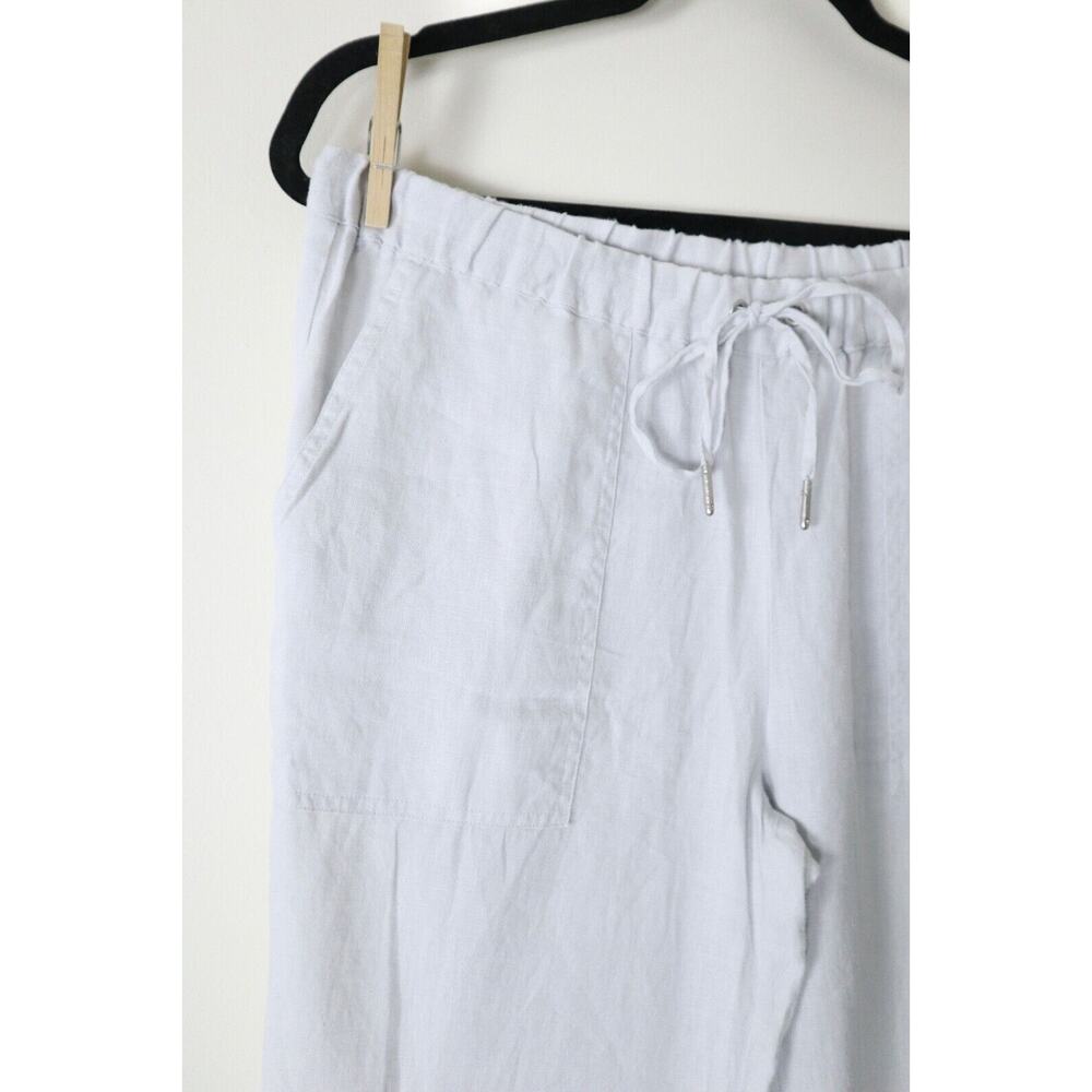 Pure Navy Brand Size M Woven Linen Pants Pull On Slim Leg Drawstring Light Gray - Picture 6 of 11